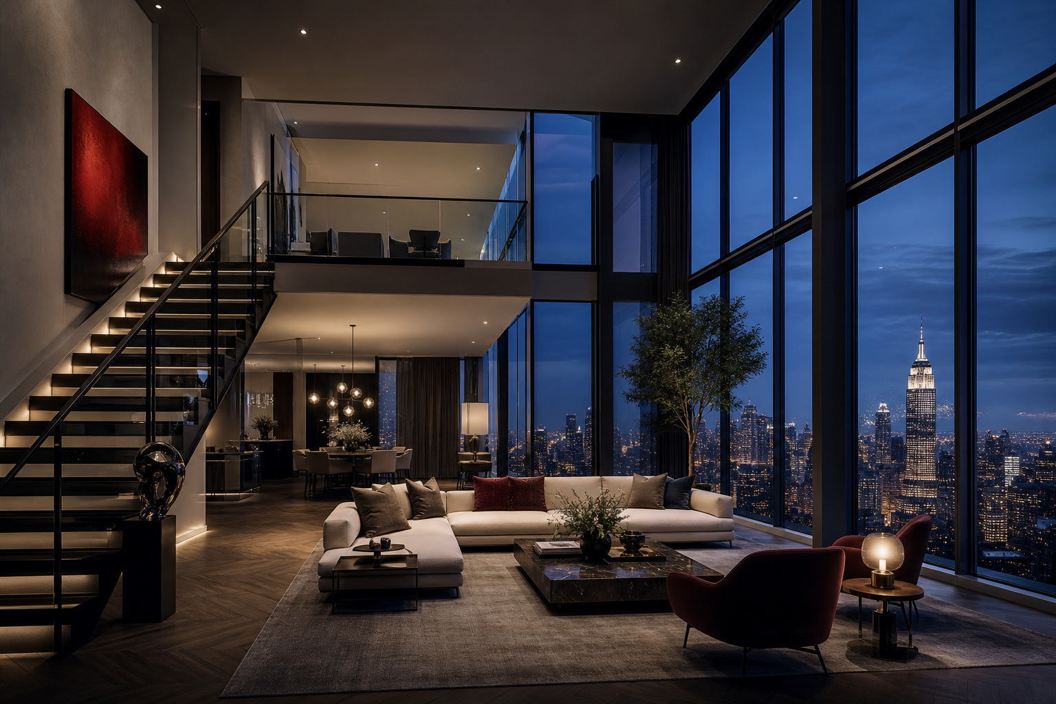 Warm contemporary interior of the renovated Sky Residence
